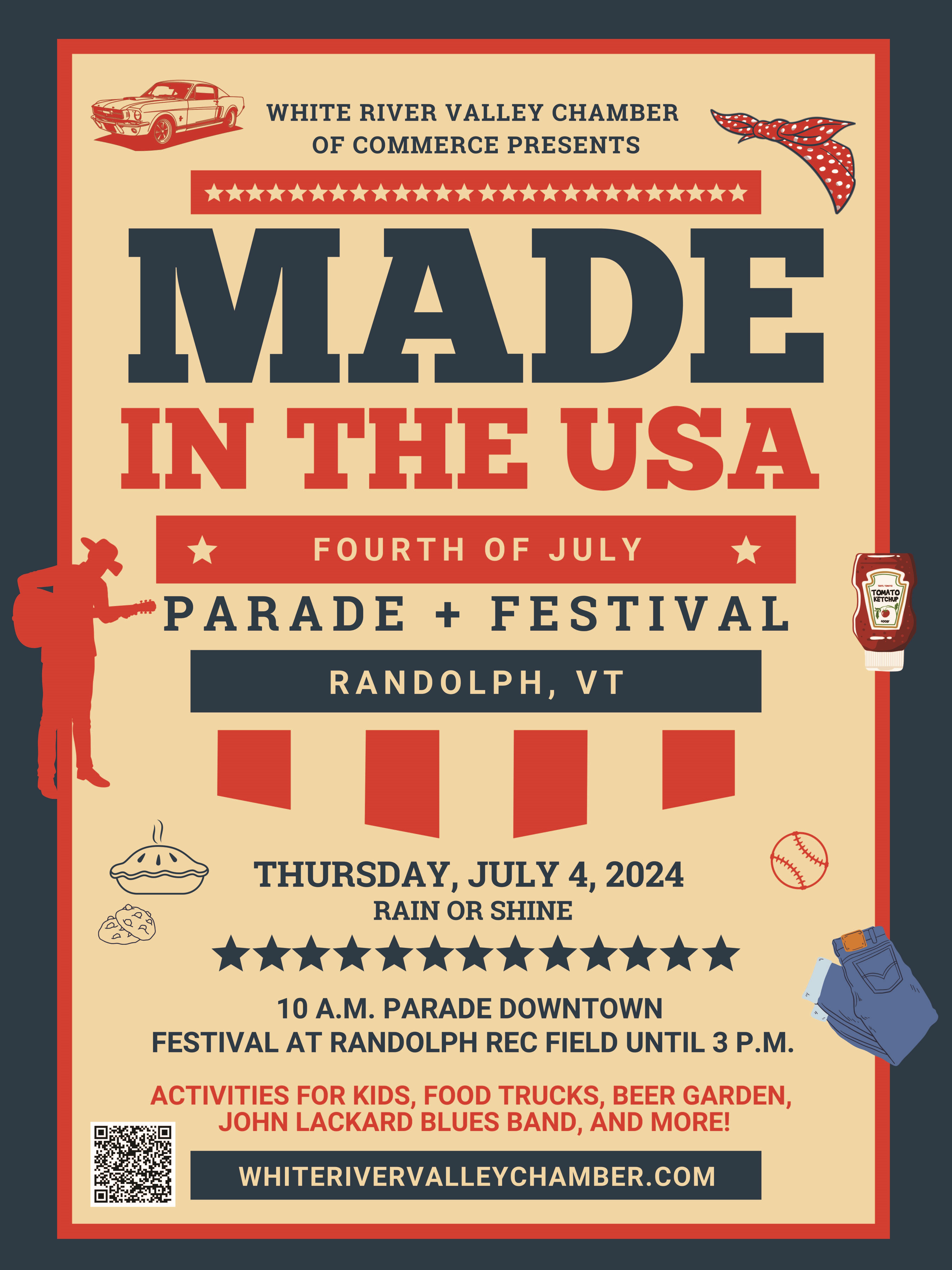 tan and red poster for parade themed MAde in the USA