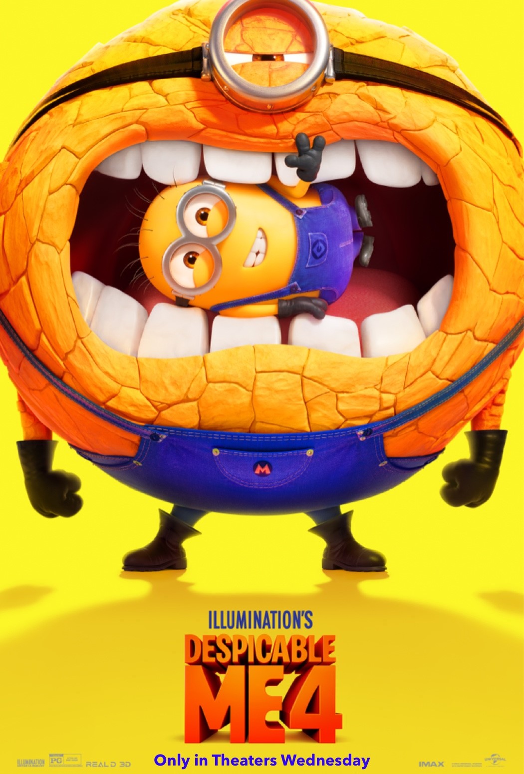 yellow poster w funny character in the mouth of another funny character