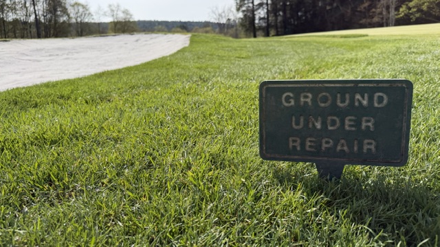 grass on a golf course w a sign 