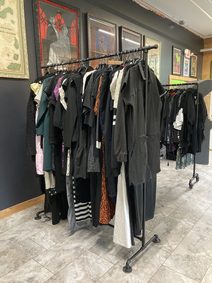 clothing rack showing a variety of black clothing