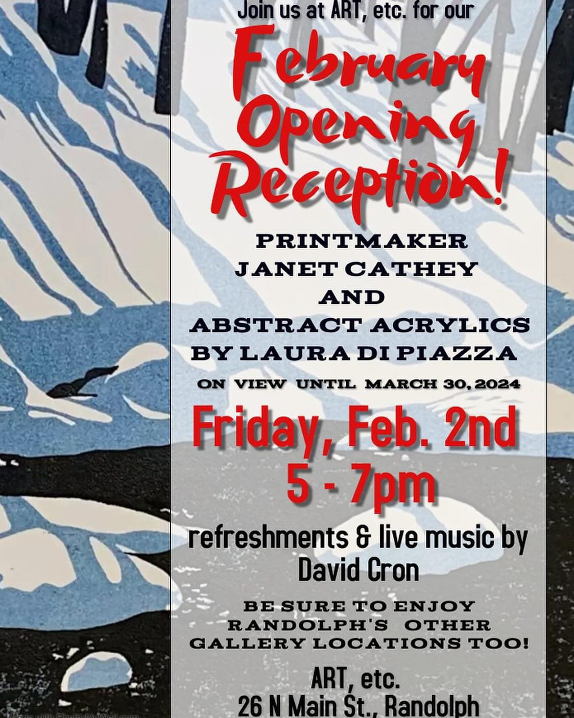 POster for February opening Reception at Art, Etc.