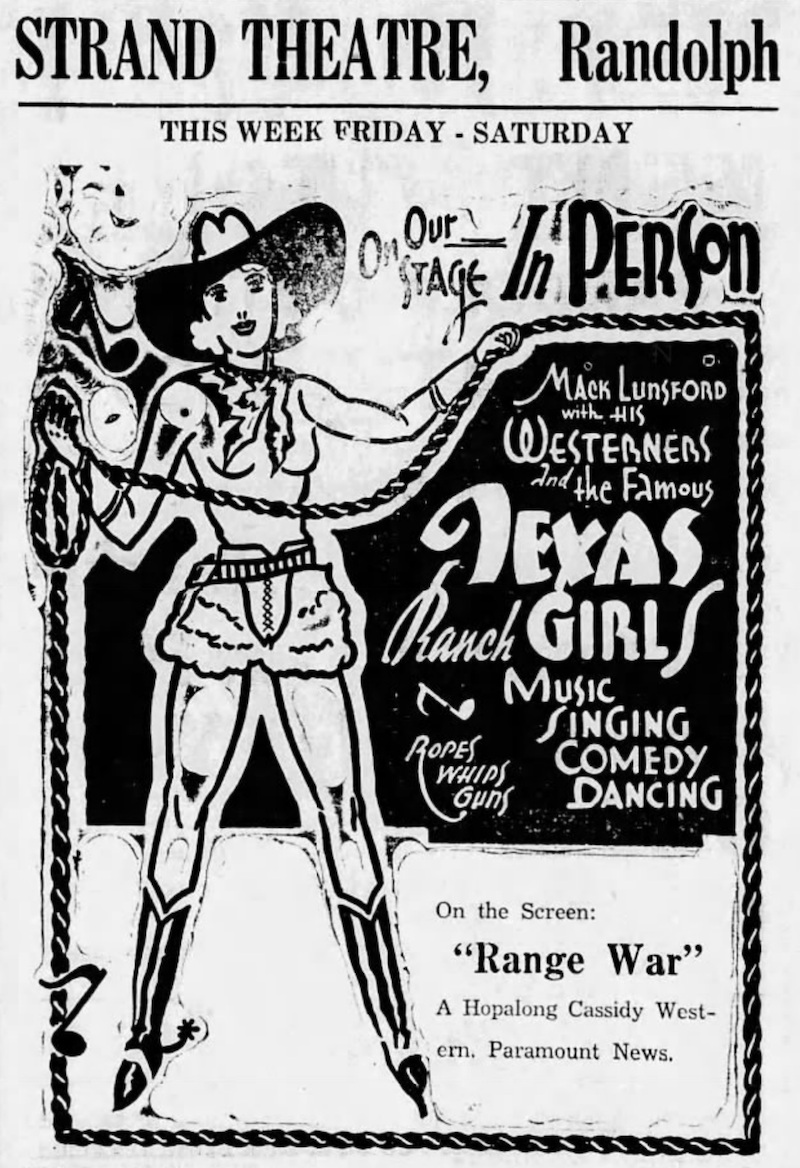 ad from teh herald showing a live cowgirl revue