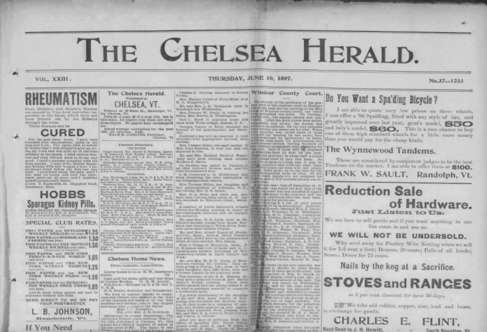 front page of Chelsea Herald