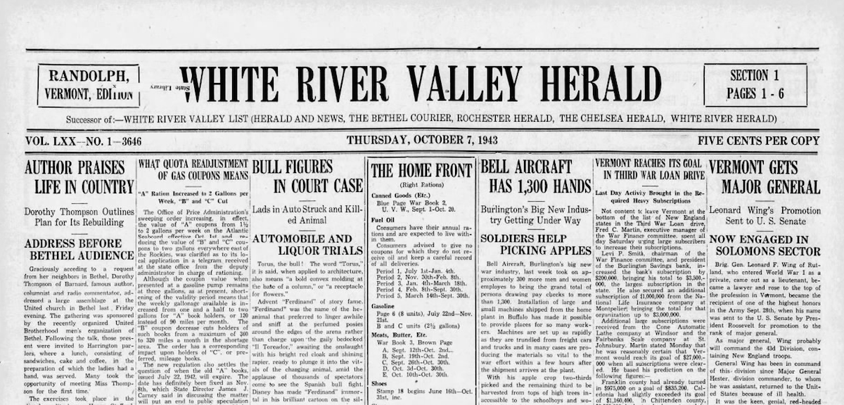 cover of White River Valley Herald from 1943