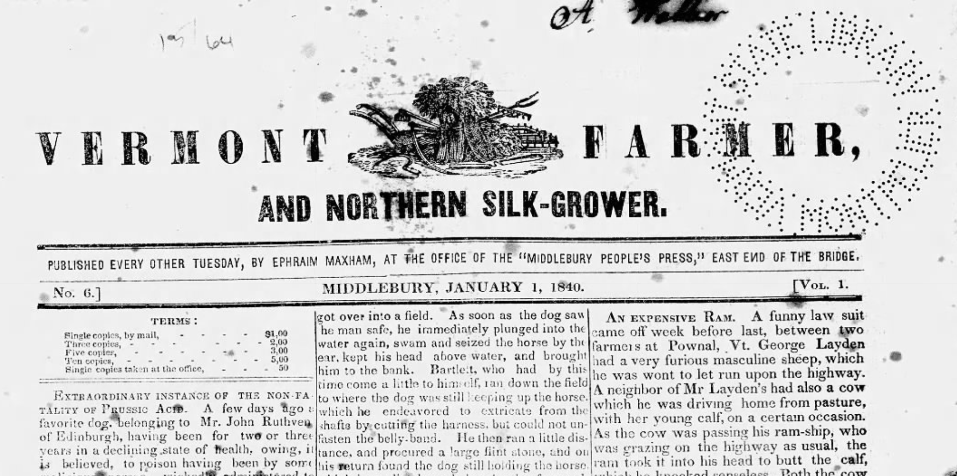 cover of Vermont Farmer and Northern Silk Grower