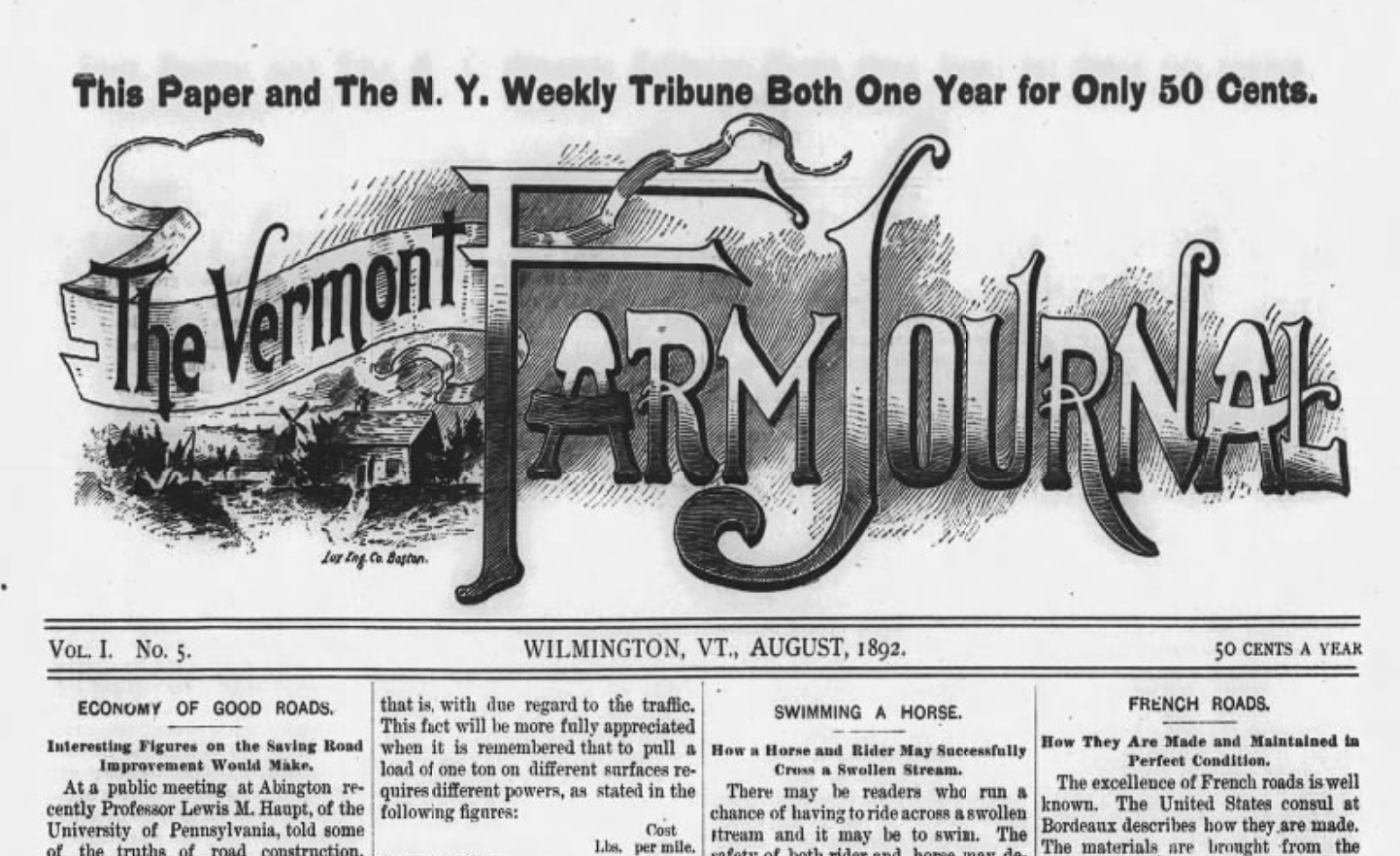 Cover of the Vermont Farm Journal