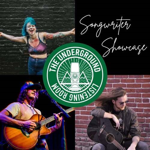 three musicians performing with The Underground green logo in the center of the poster