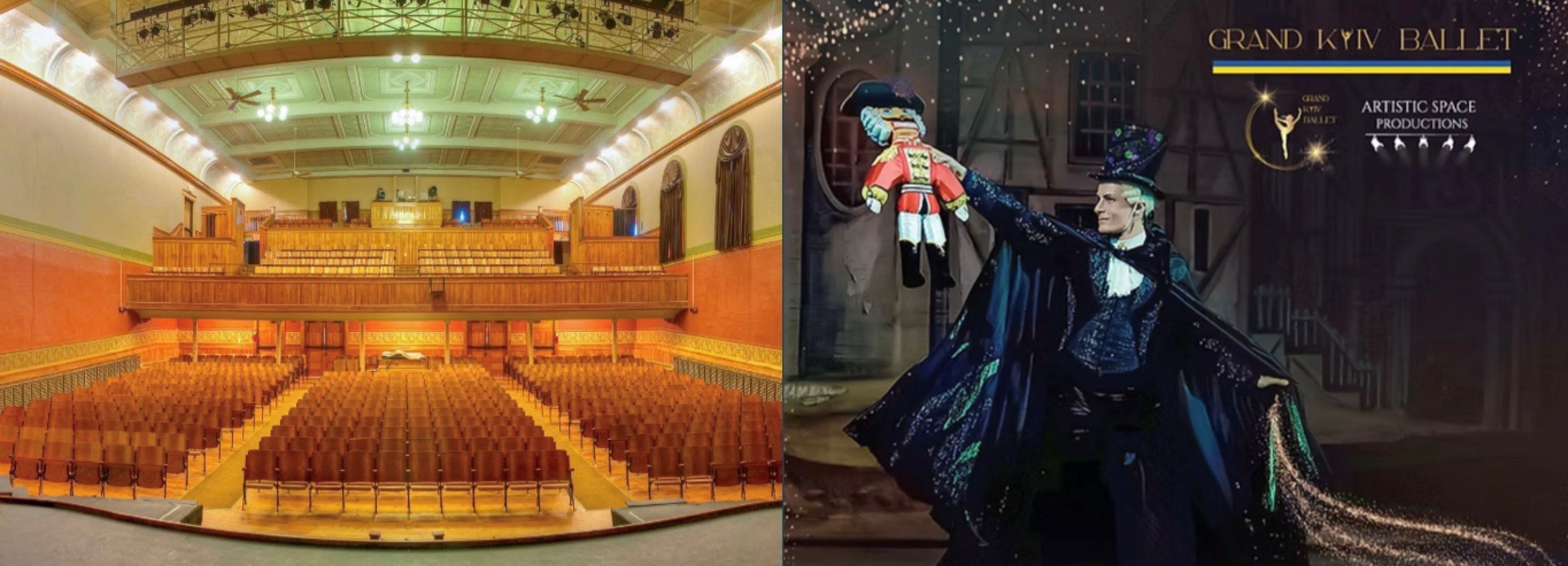 large main theater and Nutcracker ballet poster