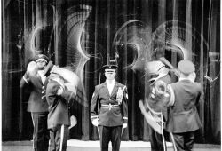 USAF Honor Guard Drill Team — marching band with rifles, motion-blurred